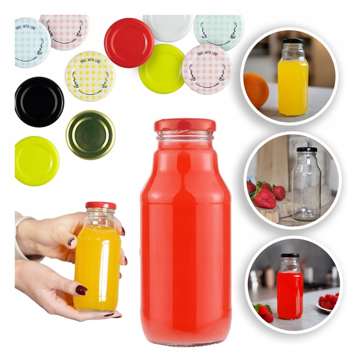 10x BUTELKA NA SOK KUBUŚ SOCZEK 330ml + ZAKRĘTKA BUTELKI SZKLANE NA SYROP