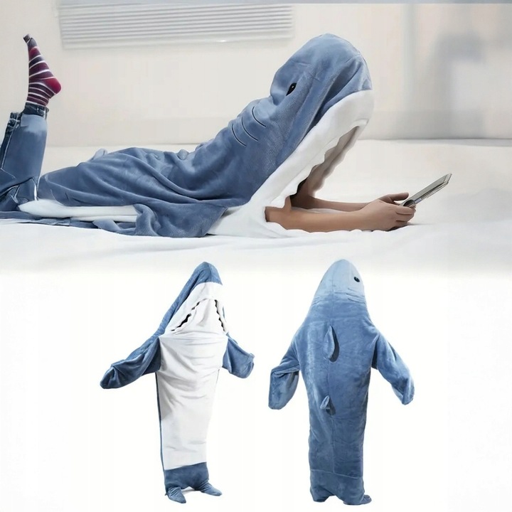 Koc rekin śpiwór przebranie shark prezent miły ciepły rozmiary kostium xl