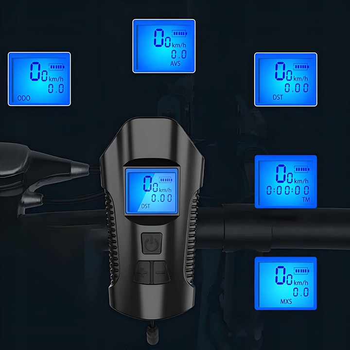 LAMPKA ROWEROWA LED LICZNIK KM PRĘDKOŚCIOMIERZ DZWONEK PRZÓD + TYŁ