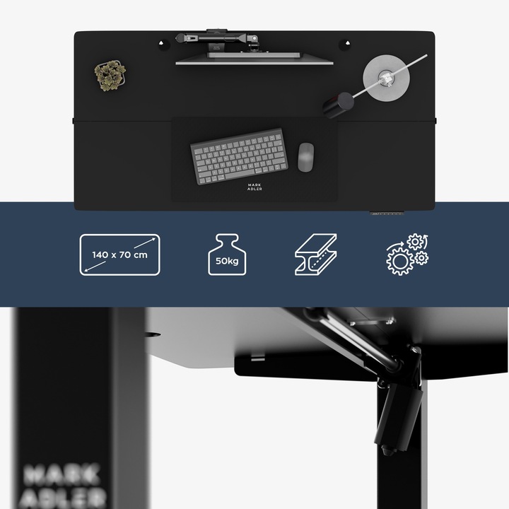 Biurko regulowane elektryczne MARK ADLER czarne komputerowe uchwyt