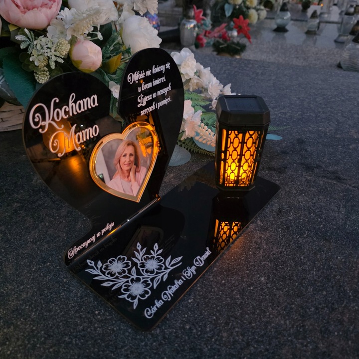 WIECZNY ZNICZ SOLARNY LED Ze Zdjęciem Cmentarz dla Mamy Taty Babci Dziadka