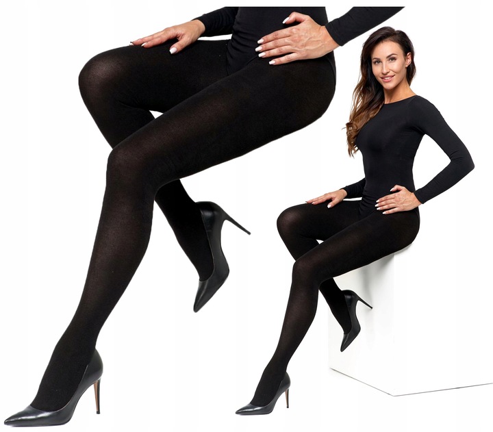 RAJSTOPY Damskie Grube BAWEŁNIANE 200DEN Czarne Ciepłe MORAJ r.4