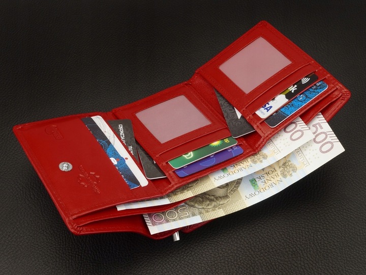 KOCHMANSKI portfel damski skórzany mały czerwony portmonetka zatrzask rfid
