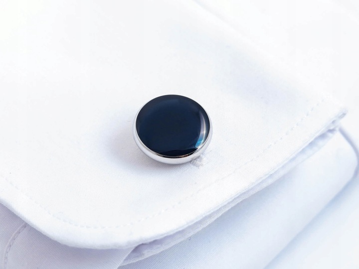 Srebrne spinki smokingowe granatowe oczko N102