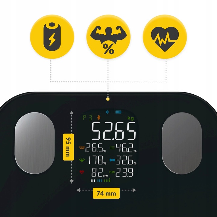 WAGA ŁAZIENKOWA ANALITYCZNA ELEKTRONICZNA POMIAR TŁUSZCZU BMI SZKLANA