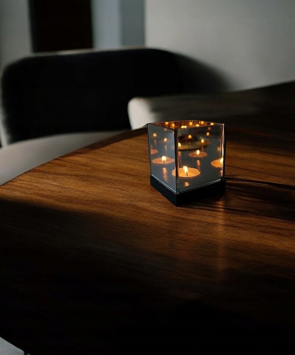 Świecznik magiczny z lustra 3D iluzja nieskończoność pojedynczy czarny