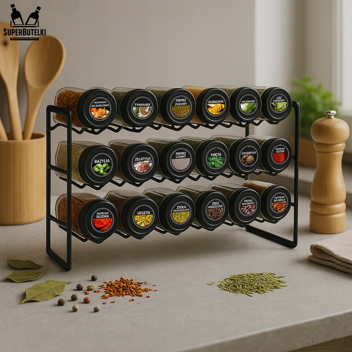 18x POJEMNIKI NA PRZYPRAWY STOJAK PRZYPRAWNIK NAKLEJKI NA PRZYPRAWY +GRATIS