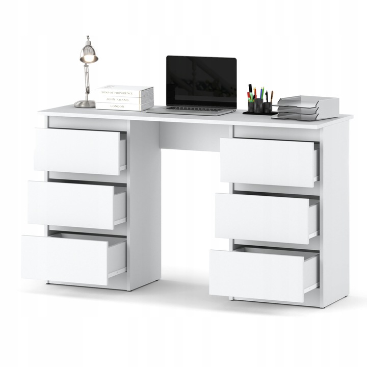 Biurko Białe 120cm Biurko szkolne 6 szuflad Stolik dla dziecka