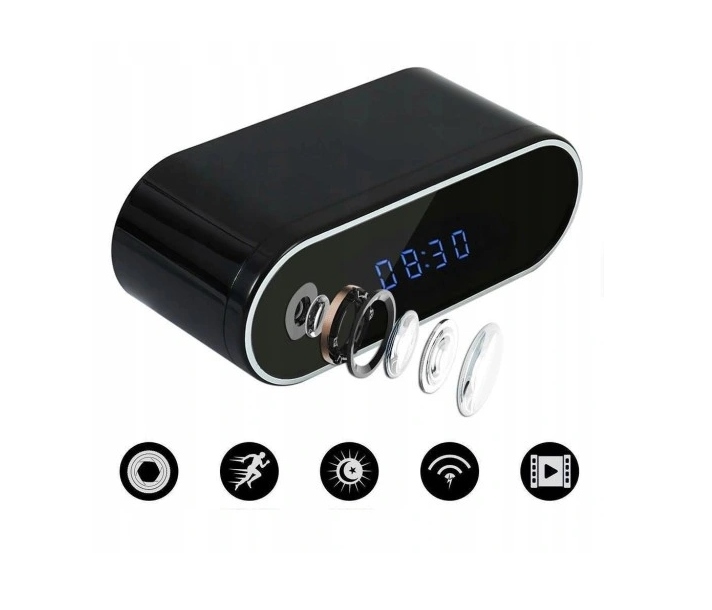 MINI KAMERA SZPIEGOWSKA UKRYTA BUDZIK ZEGAR WIFI FULL HD PODGLĄD NA