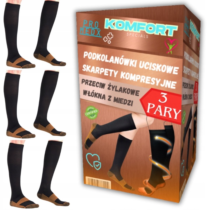 3X PODKOLANÓWKI PRZECIWŻYLAKOWE UCISKOWE NA ŻYLAKI SKARPETY SKARPETKI 39-44