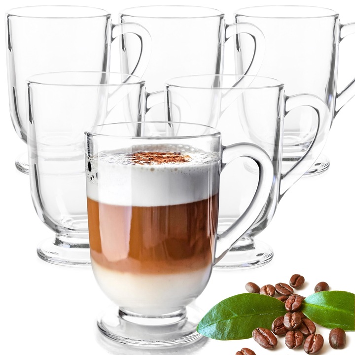 6x SZKLANKI DO KAWY LATTE HERBATY 300ml SZKLANKA KOMPLET Z UCHEM