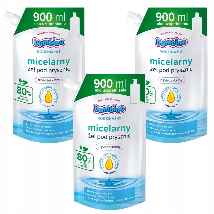 Bambino Rodzina Żel pod Prysznic Micelarny Refill 900ml Zapas x3