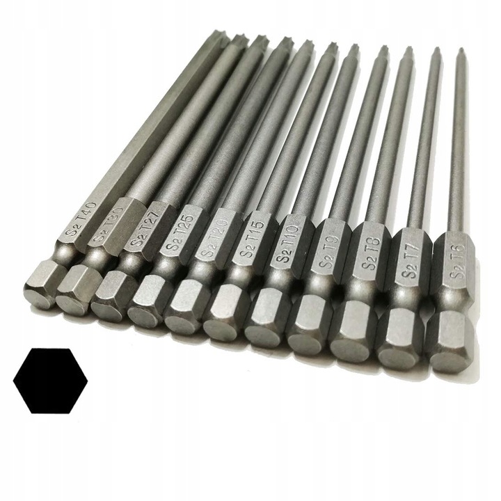 11X DŁUGIE BITY TORX KLUCZE - ZESTAW BITÓW 100mm T6 T15 T20 T25 T27