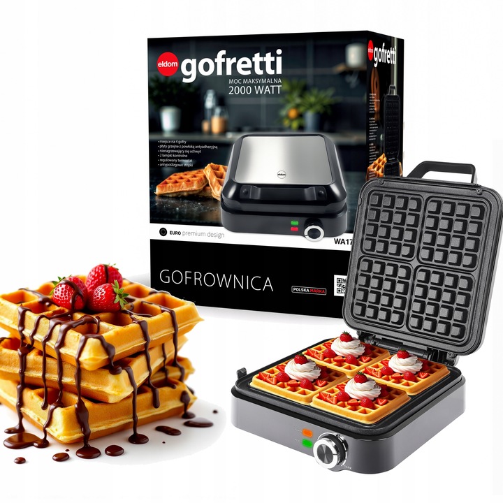 GOFROWNICA 4 GOFRY REGULACJA TEMPERATURY MOCNA 1500W NIEPRZYWIERAJĄCE