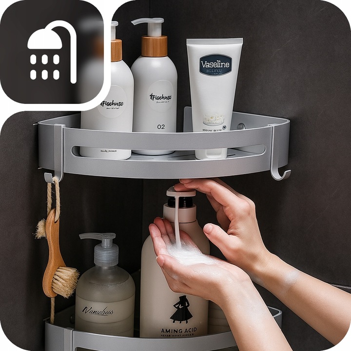 PÓŁKA WISZĄCA ŁAZIENKOWA NAROŻNA PÓŁKA POD PRYSZNIC ZESTAW HACZYKI LOFT