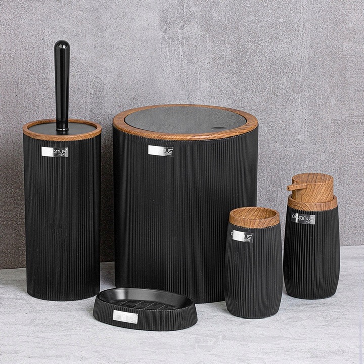 ZESTAW ŁAZIENKOWY 5 ELEMENTÓW KOMPLET DO WC ŁAZIENKI CZARNY OKRĄGŁY