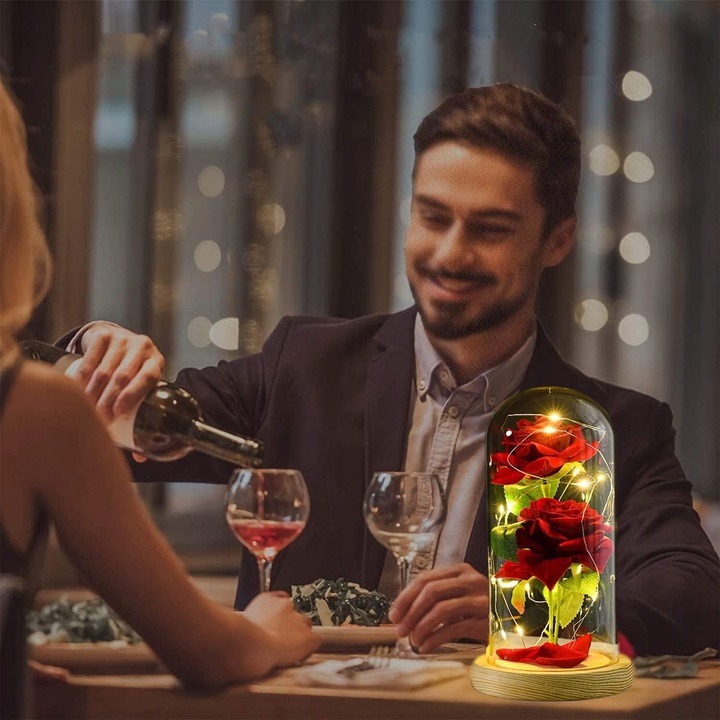 WIECZNA RÓŻA W SZKLE ŚWIECĄCA LED NA PREZENT DZIEŃ BABCI KOBIET
