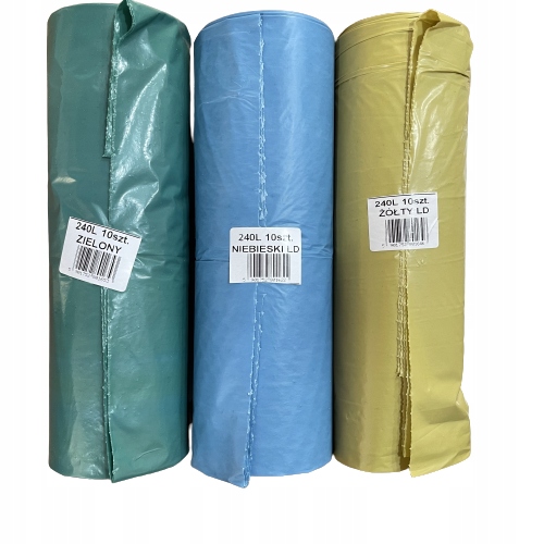 Worki do segregacji śmieci 240L – plastik, papier, szkło – 30 szt.
