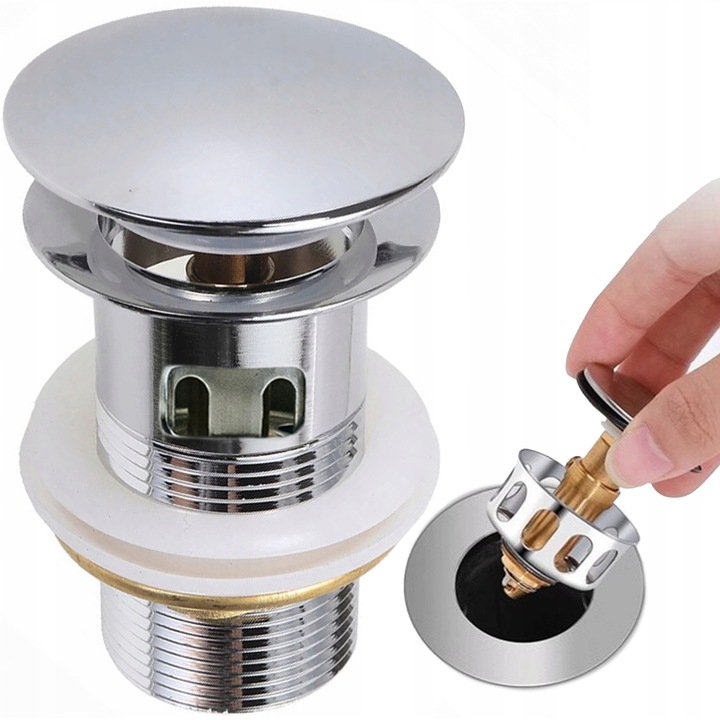 KOREK UMYWALKOWY Z SITKIEM automatyczny z przelewem pełny klik klak