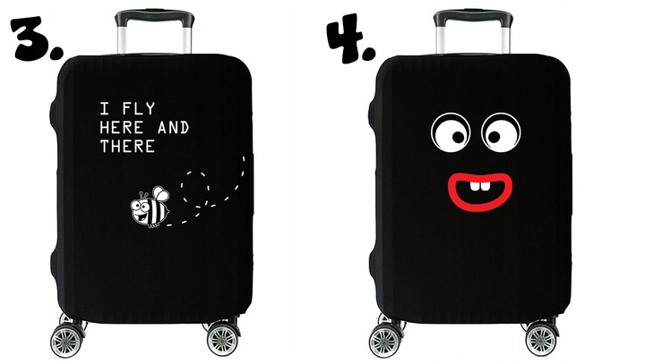 Pokrowiec na Walizkę Ochronny Etui Trzy Rozmiary S M L Czarny z Tekstem