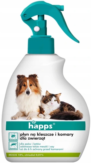 PREPARAT PŁYN ŚRODEK NA KLESZCZE PCHŁY KOMARY OSY DLA PSA KOTA HAPPS 200ML