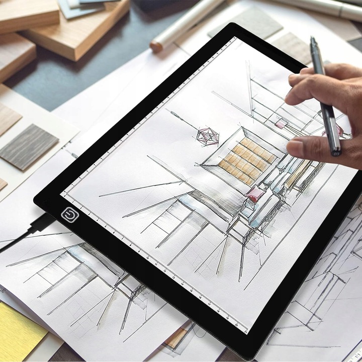 DESKA KREŚLARSKA A4 PODŚWIETLANA TABLICA LED TABLET GRAFICZNY DO RYSOWANIA