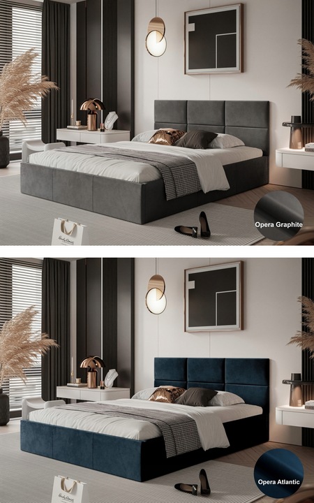 ŁOŻKO TAPICEROWANE PORTO Z PODNOSZONYM STELAŻEM POJEMNIKIEM POŚCIEL 180x200