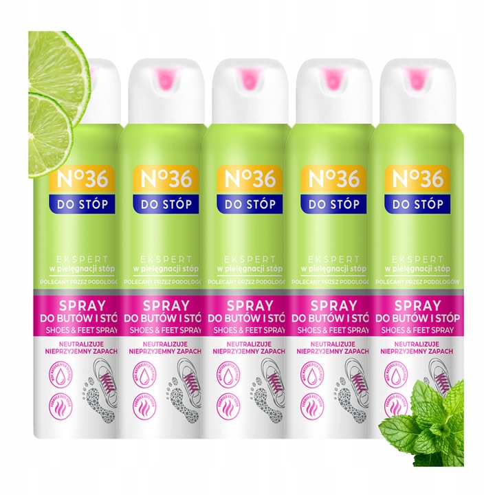 No36 dezodorant spray antyperspirant do stóp butów obuwia mięta limonka x5