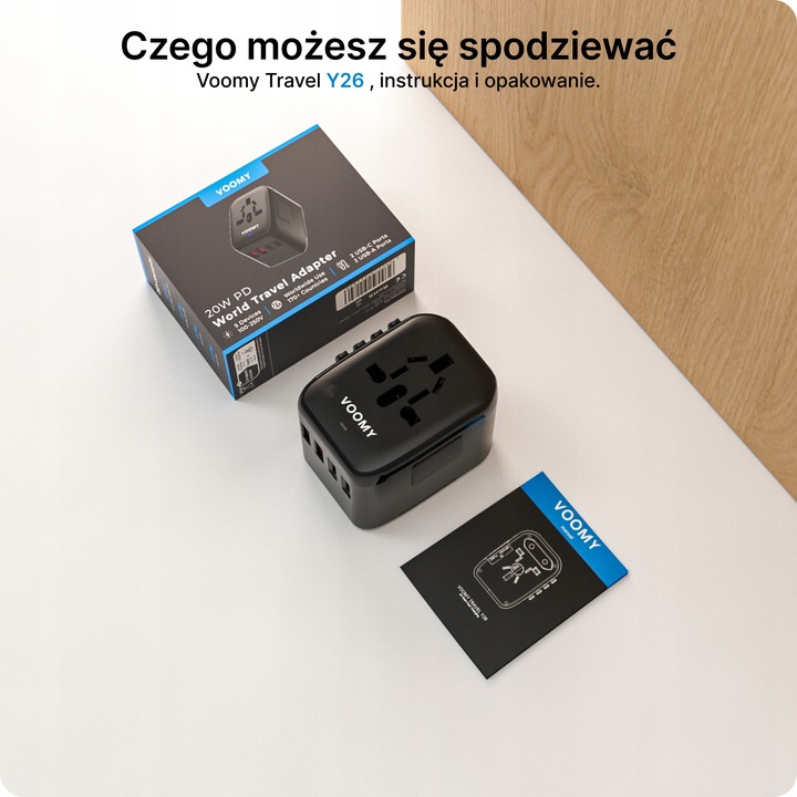 Wtyczka światowa VOOMY - 170+ krajów, 20W, 2 USB-C & 2 USB-A, Czarna