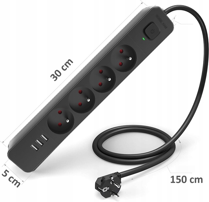 Listwa Zasilająca Przedłużacz z 3xUSB z Włącznikiem Antyprzepięciowa 1,5m