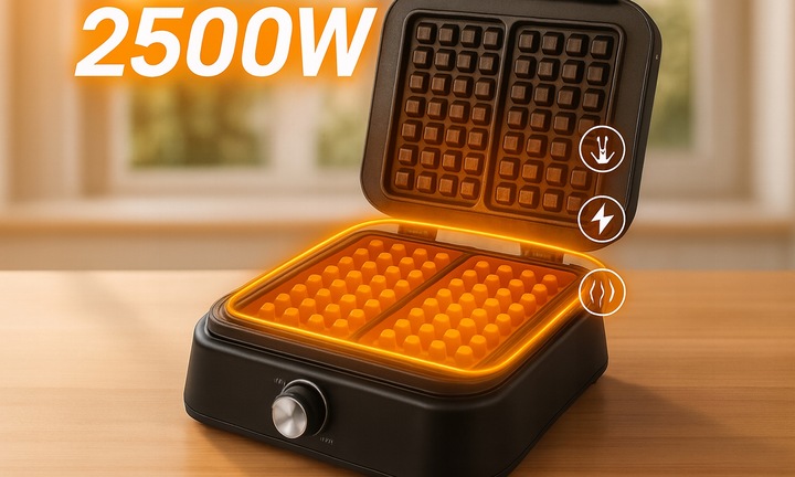 Gofrownica Primaveo 2500W Regulacja Temperatury 2 Duże Chrupiące Gofry