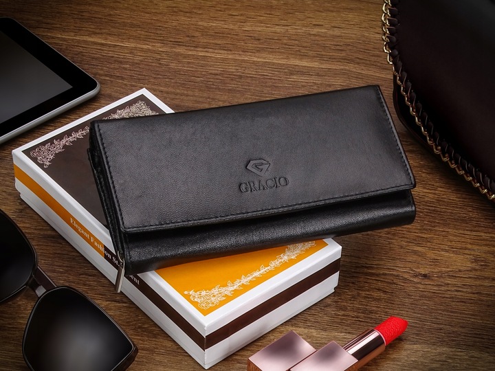 Portfel Damski Czarny Skóra Naturalna Gracio Duży Pojemny PREZENT