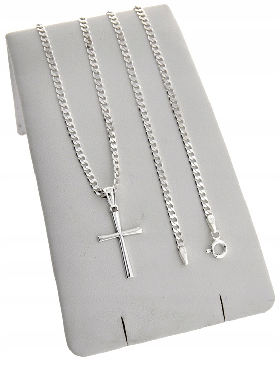 SREBRNY ŁAŃCUSZEK KOMUNIJNY PANCERKA 45CM+ KRZYŻ