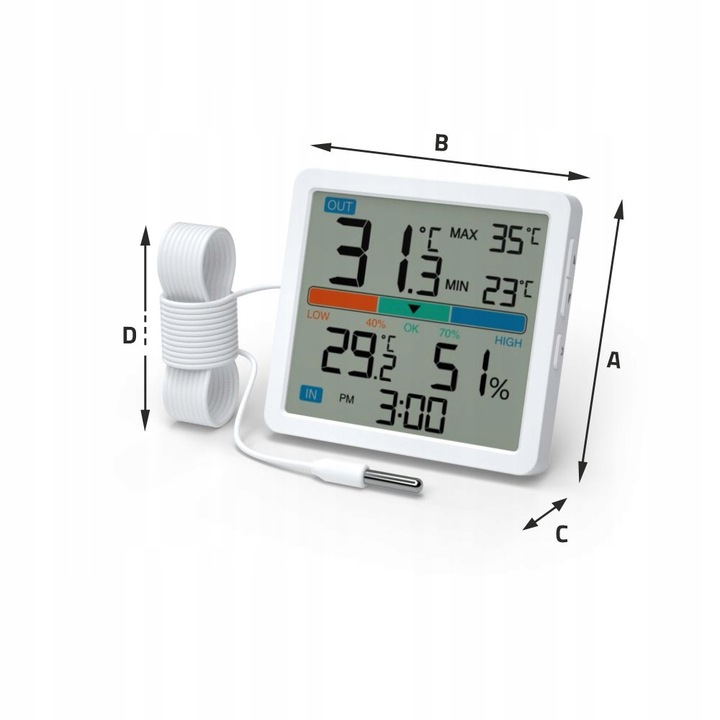 Stacja Pogodowa Termometr zewnętrzny pokojowy wewnętrzny Higrometr Manta