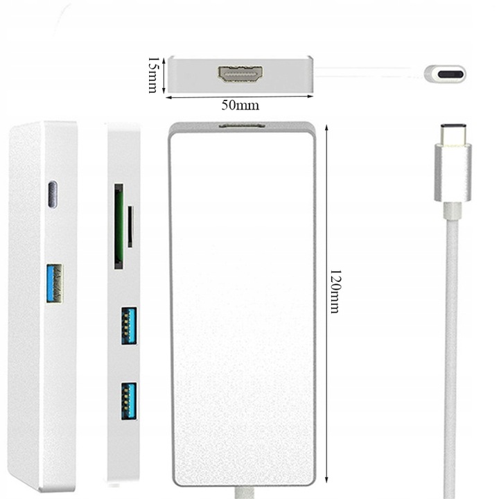 ADAPTER HUB USB-C 3.0 HDMI 4K SD/TF PD 7w1