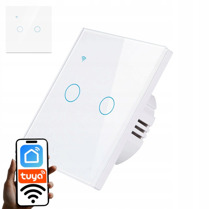 WŁĄCZNIK WYŁĄCZNIK ŚWIATŁA SZKLANY WIFI BIAŁY PODWÓJNY 2G TUYA SMART ⌀60