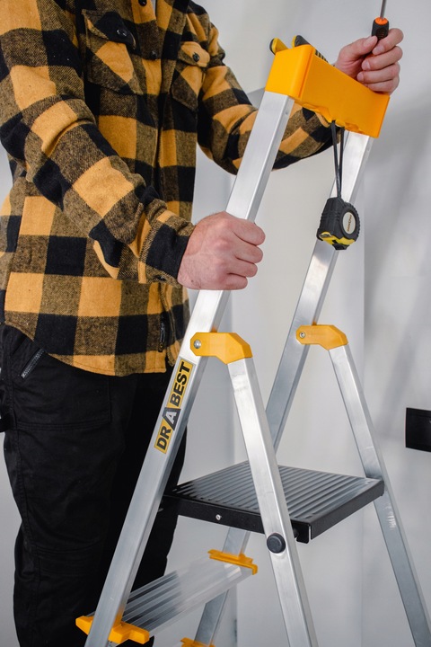 Drabina aluminiowa domowa PÓŁKA 5 stopniowa SZEROKIE stopnie DRABEST