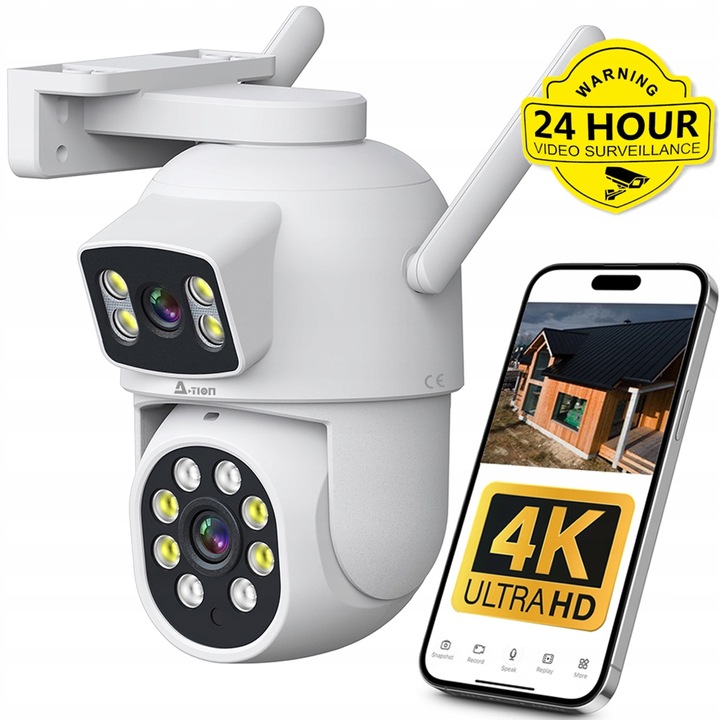 ZEWNĘTRZNA OBROTOWA KAMERA IP WIFI 8MP 4K 2 Ekrany A-1005