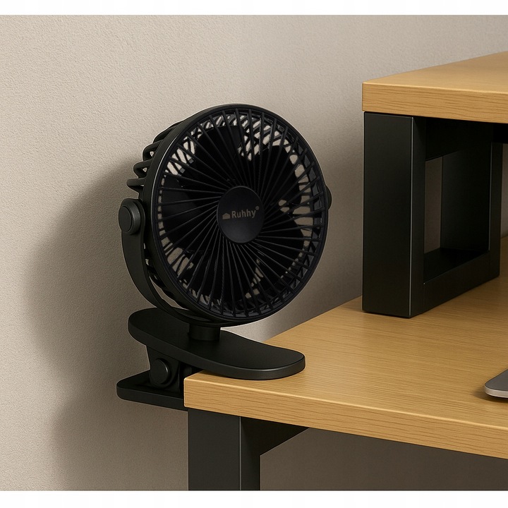 MINI WENTYLATOR NA BIURKO MAŁY WIATRAK WIATRACZEK STOJĄCY CZARNY PRZENOŚNY