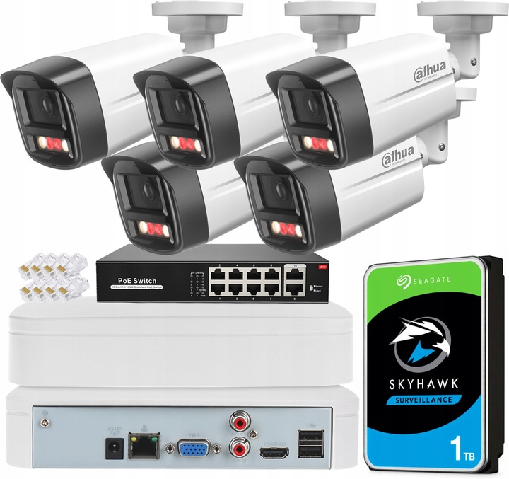 Zestaw Monitoringu Dahua 5 Kamer 4MPX Bez Kabla Rejestrator 8CH Dysk 1TB