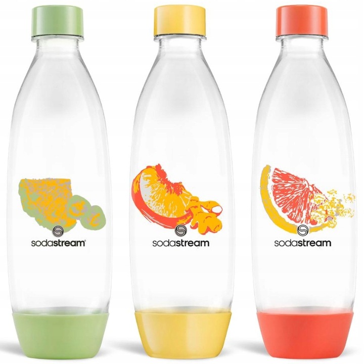 Butelki SodaStream Fuse 1l zielone, żółte i pomarańczowe