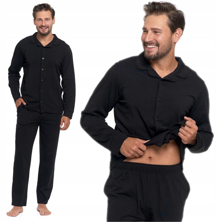 PIŻAMA MĘSKA BAWEŁNIANA ROZPINANA DŁUGI RĘKAW I SPODNIE WYGODNA MORAJ