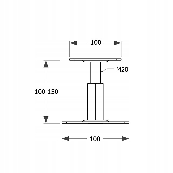 PODSTAWA SŁUPA REGULOWANA 100X100X100-150 MM KOTWA GWINTOWANA OCYNK