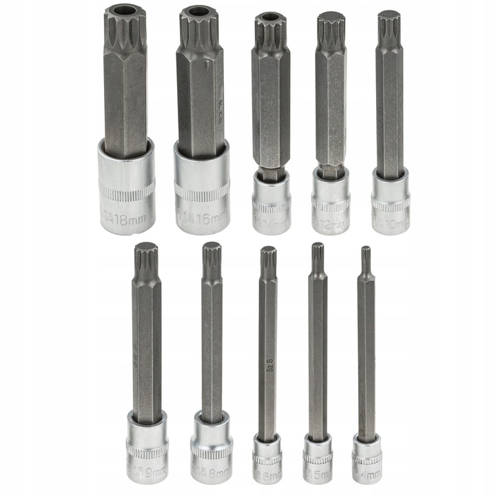 ZESTAW NASADEK SPLINE 1/4 3/8 1/2 M4-M18 XZN 10 ELEMENTÓW WPUSTOWE