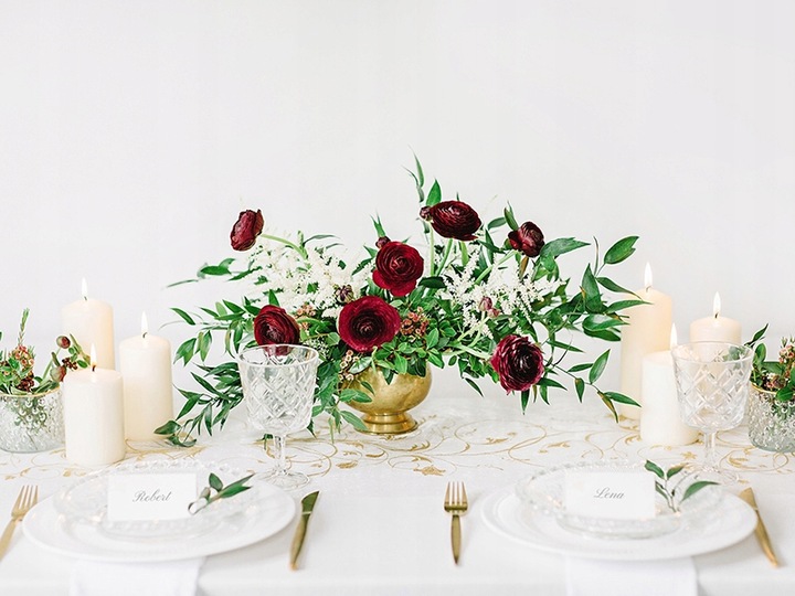 Organza Bieżnik Kremowa Złoty Wzór Dekoracja Stołu Komunia Chrzest Wesele