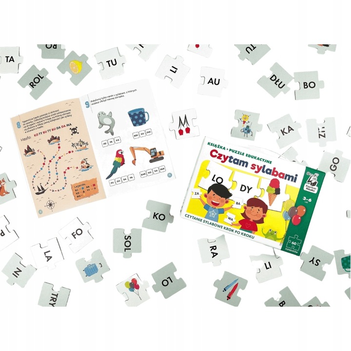 CZYTAM SYLABAMI. KSIĄŻKA + PUZZLE EDUKACYJNE. SYLABY NAUKA CZYTANIA PREZENT