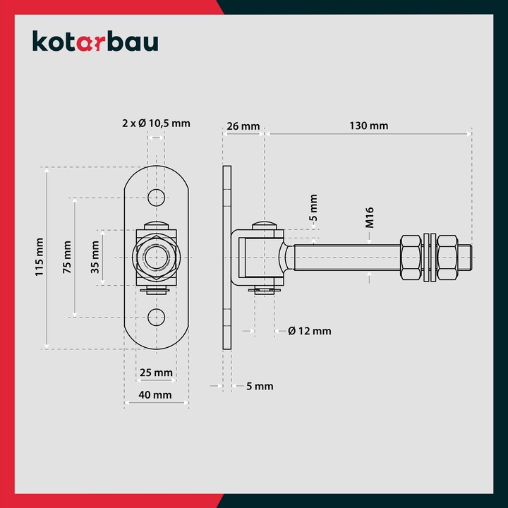 ZAWIAS BRAMOWY WKRĘCANY REGULOWANY M16 MM 2 OTWORY DO BRAM FURTEK 2