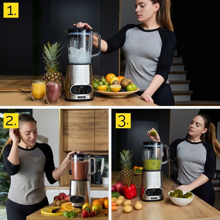 Blender kielichowy Automatyczny Tritan Yoer INOX 2,4L 2200W +Sito do soku