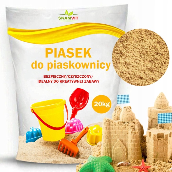 PIASEK DO PIASKOWNICY 20KG PIACH CZYSTY DLA DZIECI SUCHY DO OGRODU