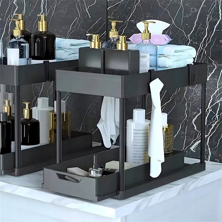 Dwupoziomowa Półka Regał Stojak Mocna pod Zlew Wysuwana do Kuchni